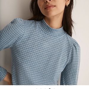 Madewell Jacquard Puff Sleeve Mockneck Shirt Blouse